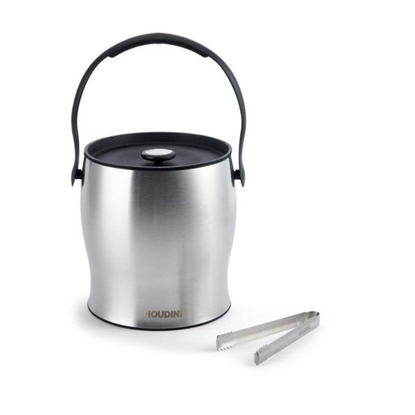 Houdini 4 qt BlackSilver Stainless Steel Ice Bucket with Tongs 5280993